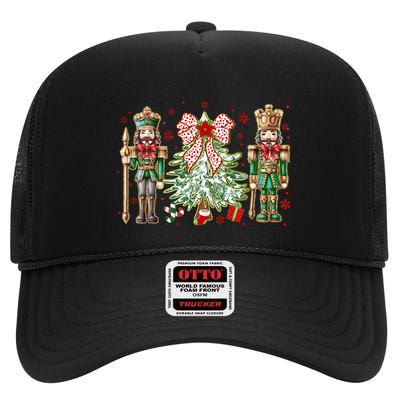 Chinoiserie Christmas Nutcracker Christmas Tree Coquette Bow High Crown Mesh Back Trucker Hat