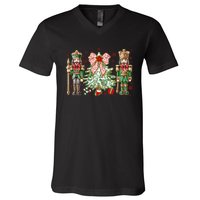 Chinoiserie Christmas Nutcracker Christmas Tree Coquette Bow V-Neck T-Shirt