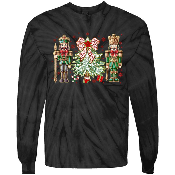 Chinoiserie Christmas Nutcracker Christmas Tree Coquette Bow Tie-Dye Long Sleeve Shirt