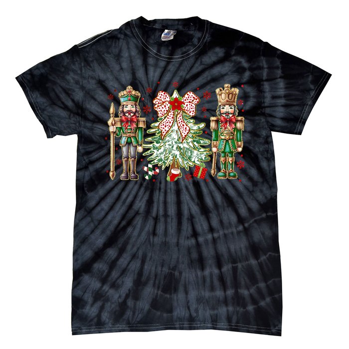 Chinoiserie Christmas Nutcracker Christmas Tree Coquette Bow Tie-Dye T-Shirt