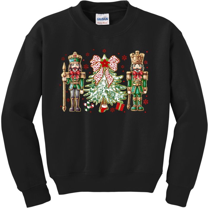 Chinoiserie Christmas Nutcracker Christmas Tree Coquette Bow Kids Sweatshirt