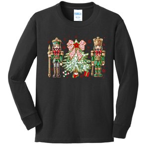 Chinoiserie Christmas Nutcracker Christmas Tree Coquette Bow Kids Long Sleeve Shirt