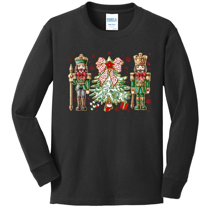 Chinoiserie Christmas Nutcracker Christmas Tree Coquette Bow Kids Long Sleeve Shirt