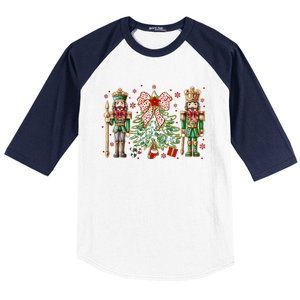 Chinoiserie Christmas Nutcracker Christmas Tree Coquette Bow Baseball Sleeve Shirt