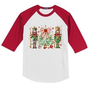 Chinoiserie Christmas Nutcracker Christmas Tree Coquette Bow Kids Colorblock Raglan Jersey