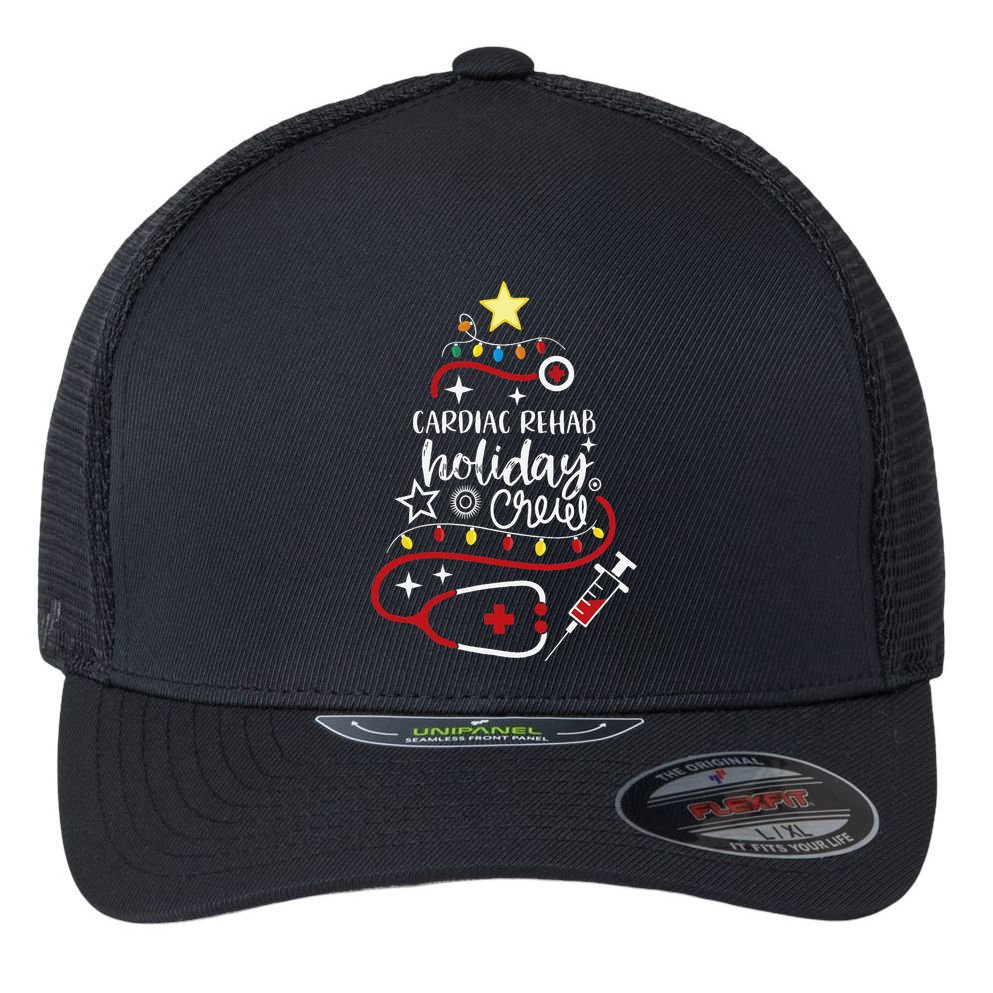 Christmas Cardiology Nurse Tech Cardiac Rehab Holiday Crew Flexfit Unipanel Trucker Cap