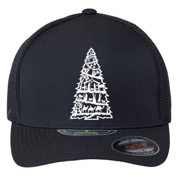 Christian Christmas Nativity Scene Xmas Tree Flexfit Unipanel Trucker Cap