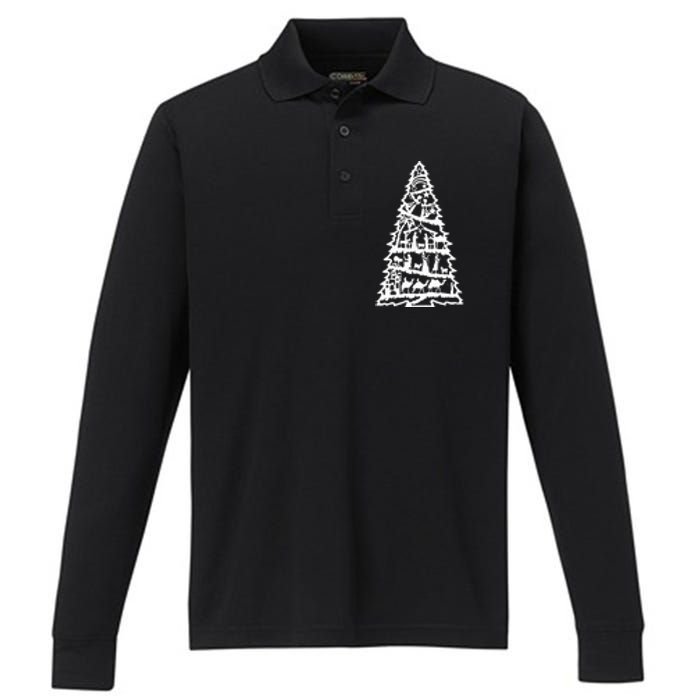 Christian Christmas Nativity Scene Xmas Tree Performance Long Sleeve Polo