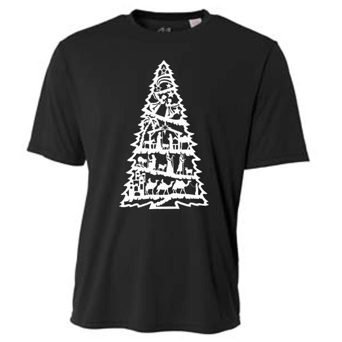 Christian Christmas Nativity Scene Xmas Tree Cooling Performance Crew T-Shirt