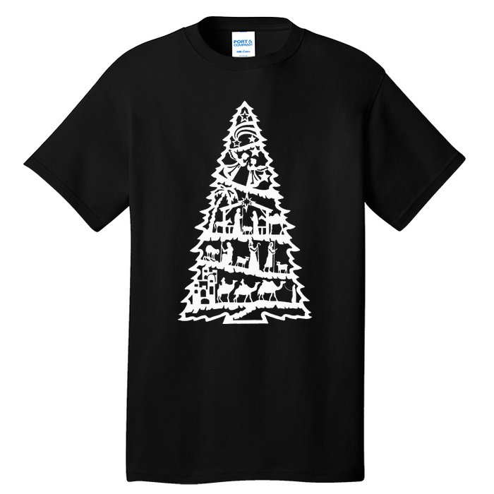 Christian Christmas Nativity Scene Xmas Tree Tall T-Shirt