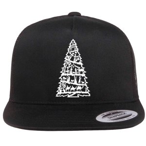 Christian Christmas Nativity Scene Xmas Tree Flat Bill Trucker Hat