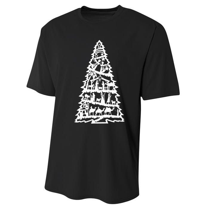 Christian Christmas Nativity Scene Xmas Tree Performance Sprint T-Shirt