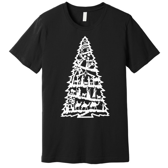 Christian Christmas Nativity Scene Xmas Tree Premium T-Shirt