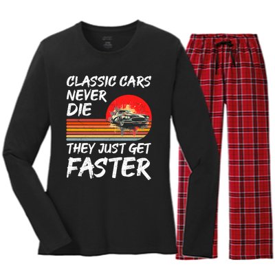 Classic Cars Never Die They Just Get Faster Women's Long Sleeve Flannel Pajama Set 