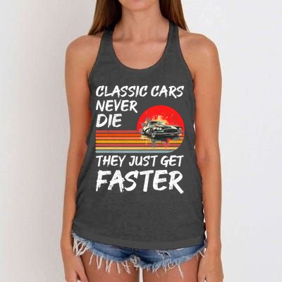 Classic Cars Never Die They Just Get Faster Women's Knotted Racerback Tank