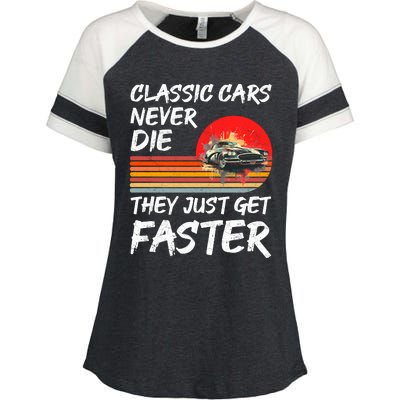 Classic Cars Never Die They Just Get Faster Enza Ladies Jersey Colorblock Tee