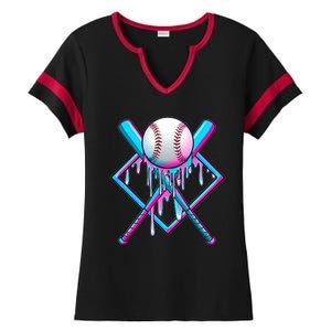 Cool Cute Neon Paint Baseball Bat Ball Diamond Ladies Halftime Notch Neck Tee