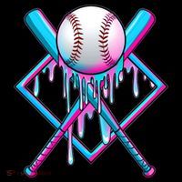 Cool Cute Neon Paint Baseball Bat Ball Diamond Flexfit Unipanel Trucker Cap