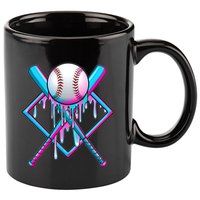 Cool Cute Neon Paint Baseball Bat Ball Diamond 11oz C Handle Ceramic Mug