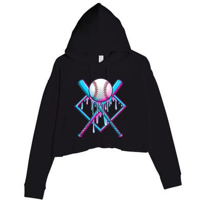 Cool Cute Neon Paint Baseball Bat Ball Diamond Crop Fleece Hoodie