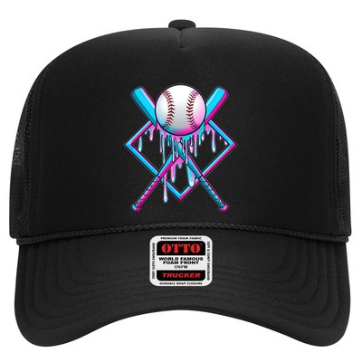 Cool Cute Neon Paint Baseball Bat Ball Diamond Trucker Hat