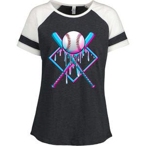 Cool Cute Neon Paint Baseball Bat Ball Diamond Enza Ladies Jersey Colorblock Tee