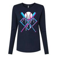 Cool Cute Neon Paint Baseball Bat Ball Diamond Womens Cotton Relaxed Long Sleeve T-Shirt