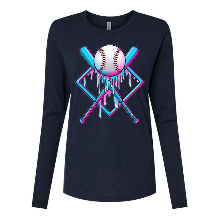 Cool Cute Neon Paint Baseball Bat Ball Diamond Womens Cotton Relaxed Long Sleeve T-Shirt