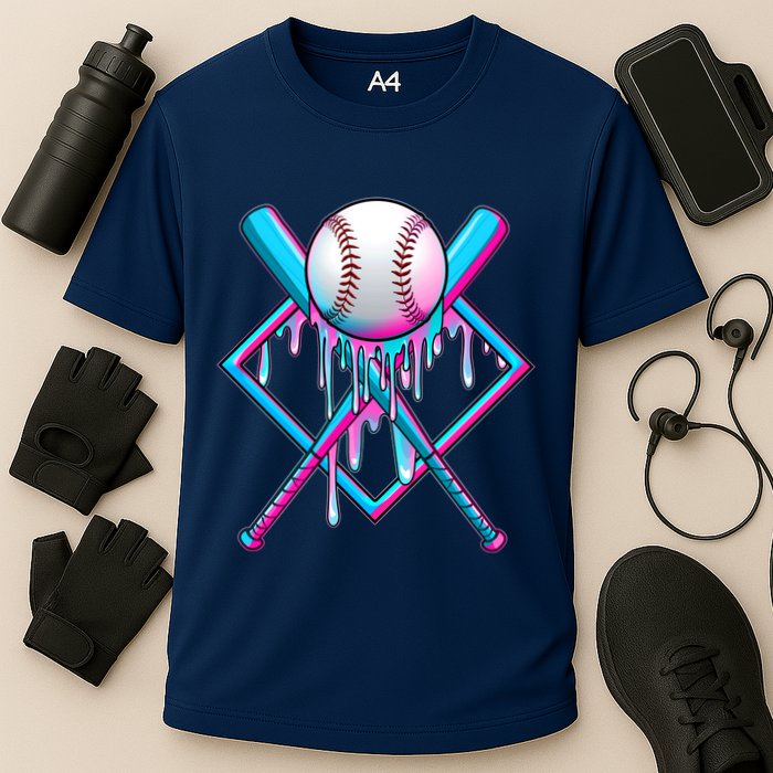 Cool Cute Neon Paint Baseball Bat Ball Diamond Cooling Performance Crew T-Shirt