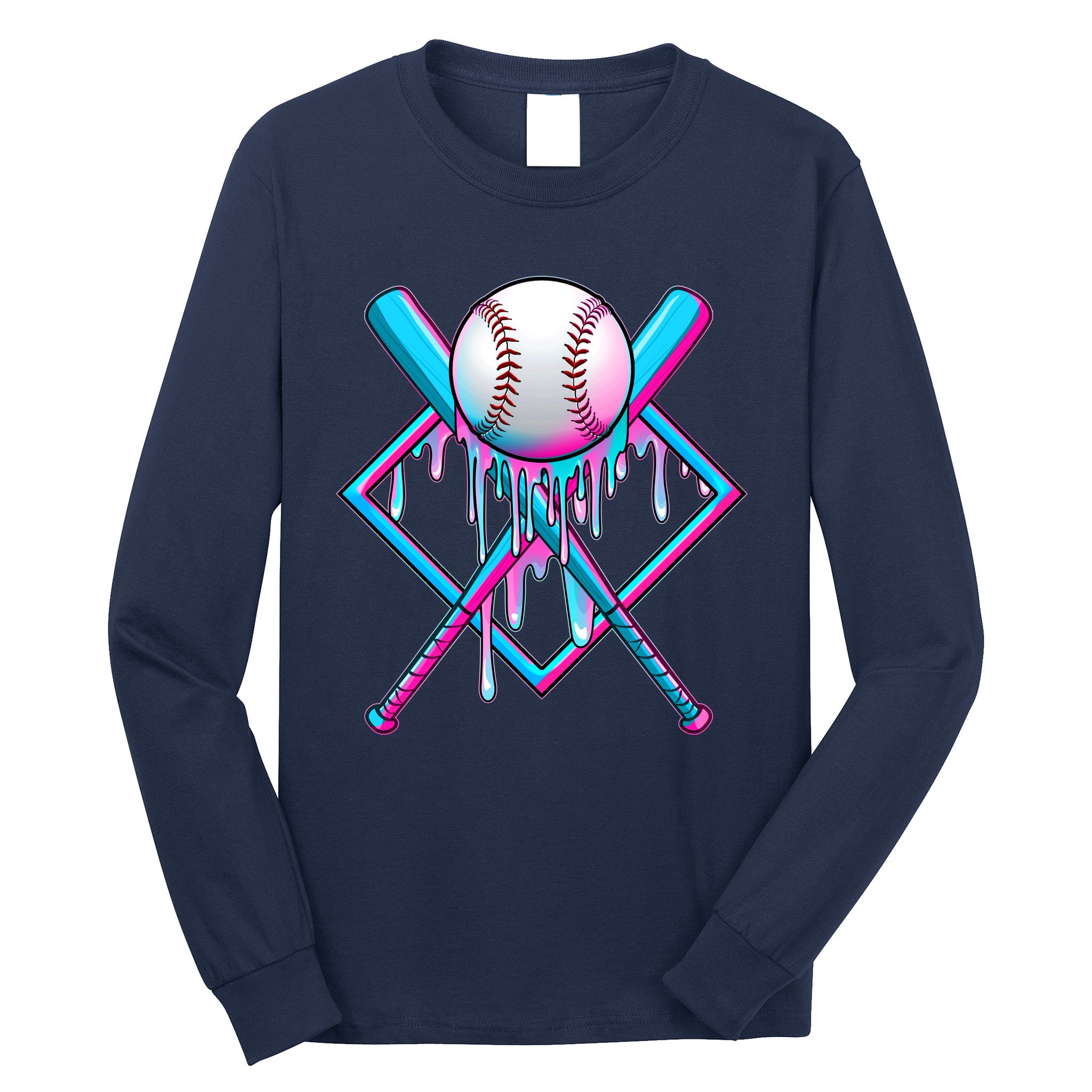 Cool Cute Neon Paint Baseball Bat Ball Diamond Long Sleeve Shirt