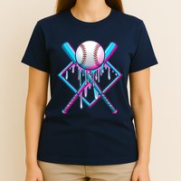 Cool Cute Neon Paint Baseball Bat Ball Diamond T-Shirt