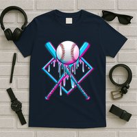 Cool Cute Neon Paint Baseball Bat Ball Diamond T-Shirt