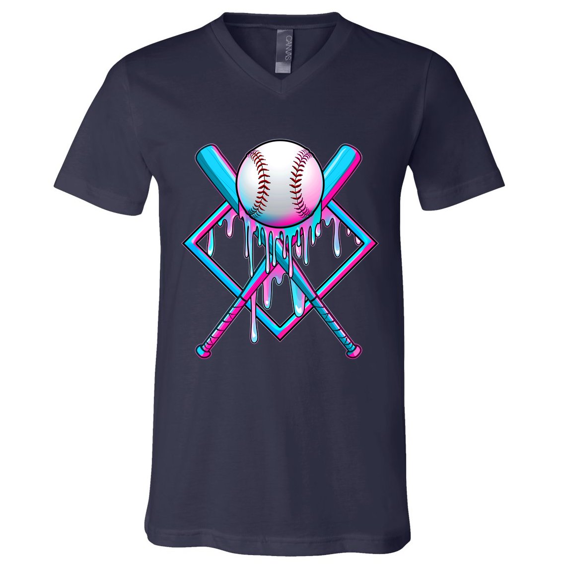 Cool Cute Neon Paint Baseball Bat Ball Diamond V-Neck T-Shirt