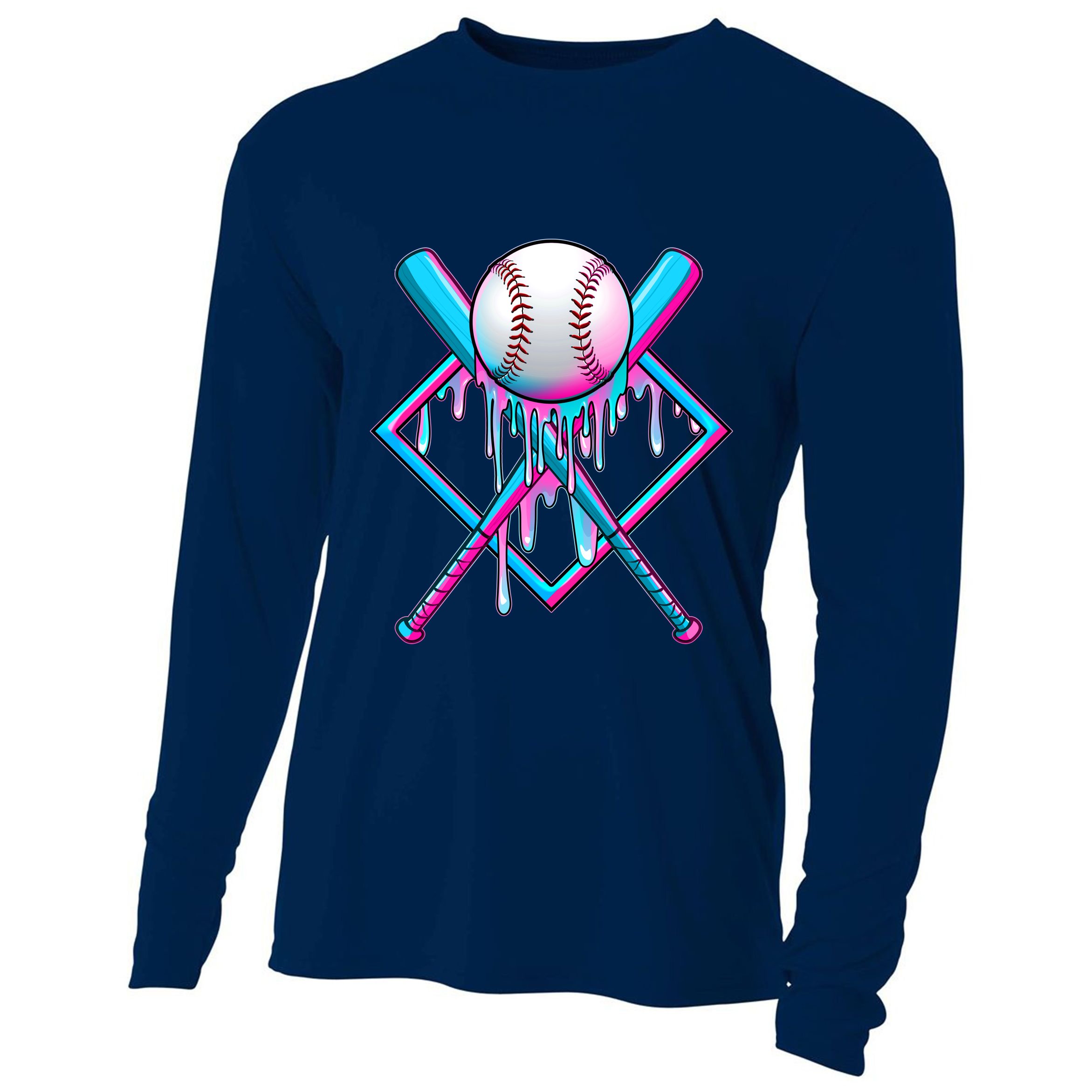 Cool Cute Neon Paint Baseball Bat Ball Diamond Cooling Performance Long Sleeve Crew