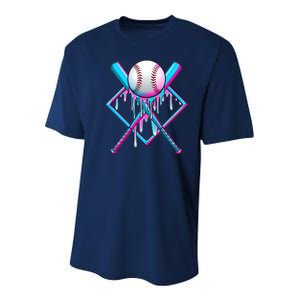 Cool Cute Neon Paint Baseball Bat Ball Diamond Youth Performance Sprint T-Shirt