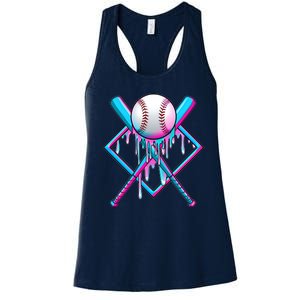 Cool Cute Neon Paint Baseball Bat Ball Diamond Women's Racerback Tank