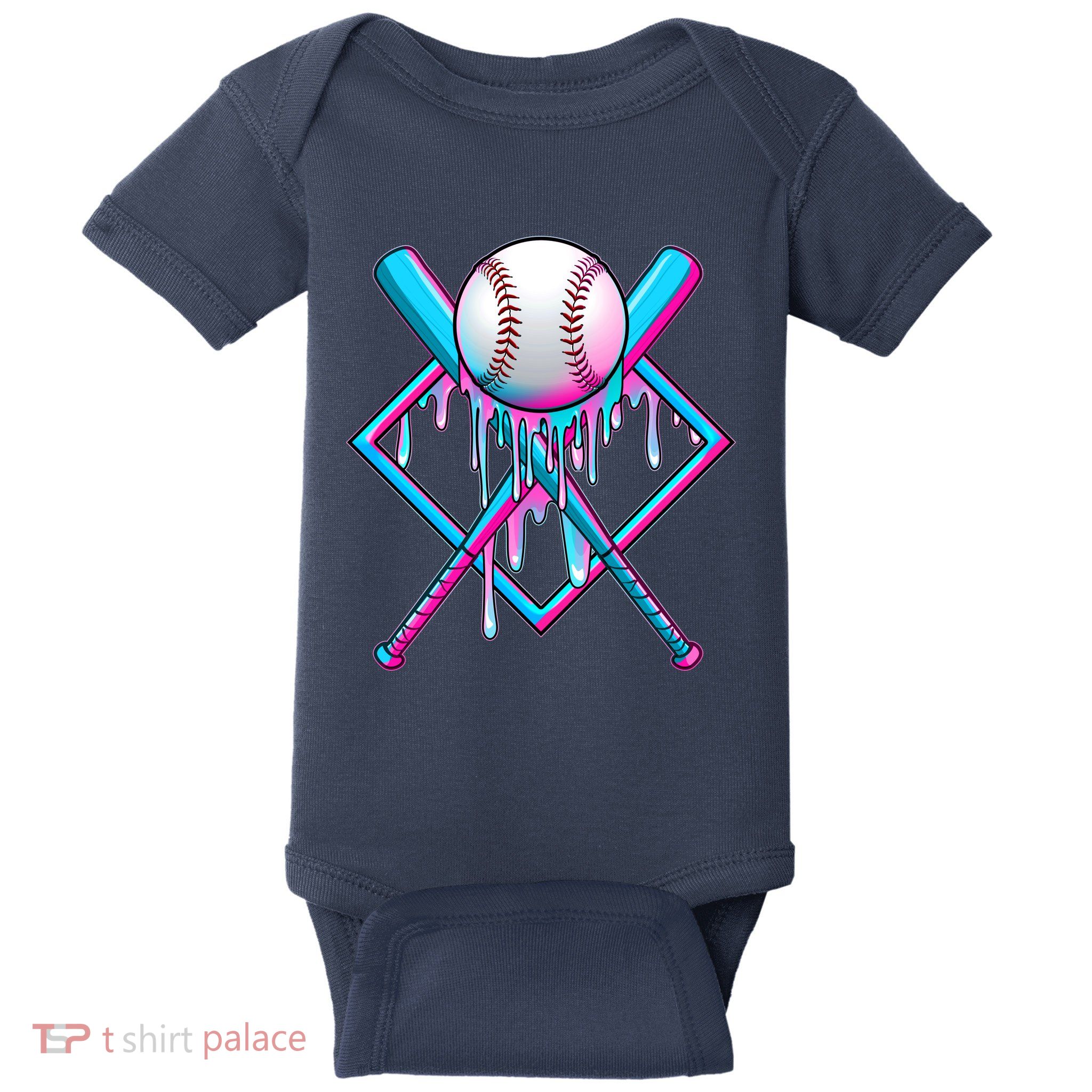Cool Cute Neon Paint Baseball Bat Ball Diamond Baby Bodysuit