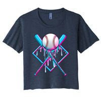 Cool Cute Neon Paint Baseball Bat Ball Diamond Women's Crop Top Tee