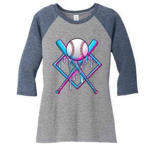 Cool Cute Neon Paint Baseball Bat Ball Diamond Women's Tri-Blend 3/4-Sleeve Raglan Shirt