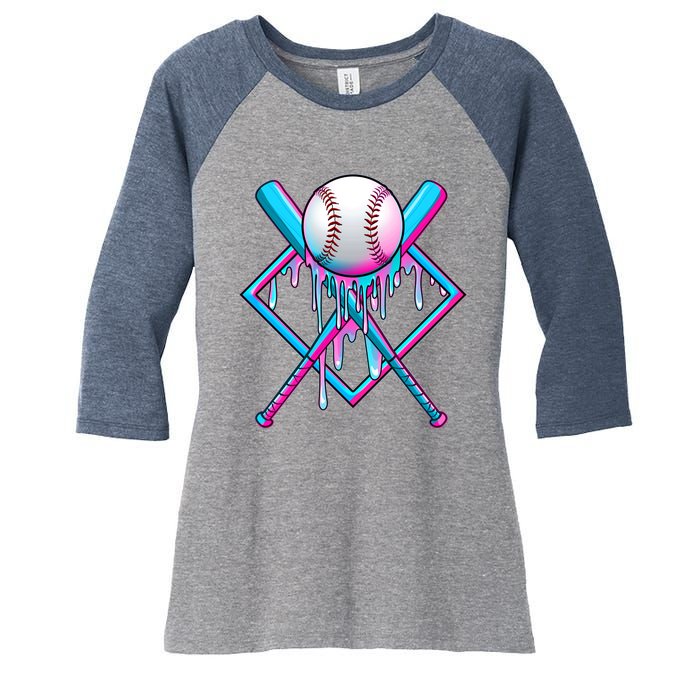 Cool Cute Neon Paint Baseball Bat Ball Diamond Women's Tri-Blend 3/4-Sleeve Raglan Shirt