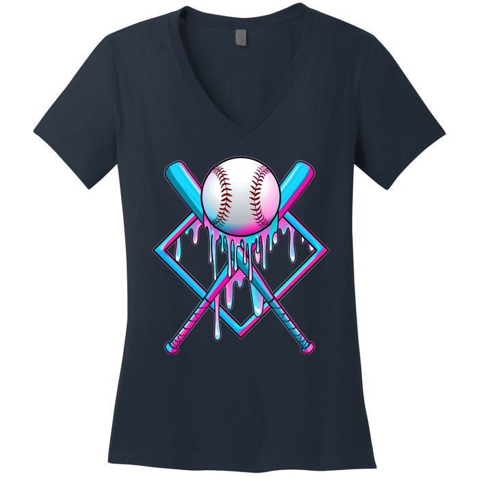 Cool Cute Neon Paint Baseball Bat Ball Diamond Women's V-Neck T-Shirt