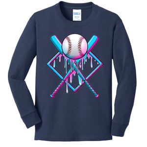 Cool Cute Neon Paint Baseball Bat Ball Diamond Kids Long Sleeve Shirt