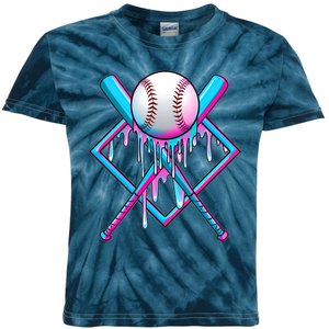 Cool Cute Neon Paint Baseball Bat Ball Diamond Kids Tie-Dye T-Shirt