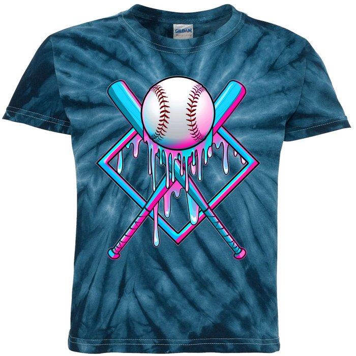 Cool Cute Neon Paint Baseball Bat Ball Diamond Kids Tie-Dye T-Shirt