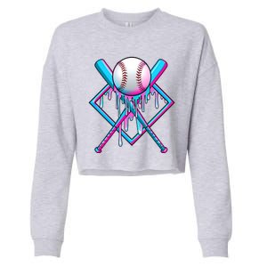 Cool Cute Neon Paint Baseball Bat Ball Diamond Cropped Pullover Crew