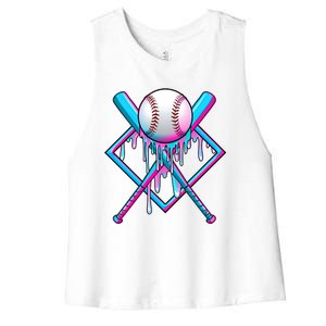 Cool Cute Neon Paint Baseball Bat Ball Diamond Women's Racerback Cropped Tank