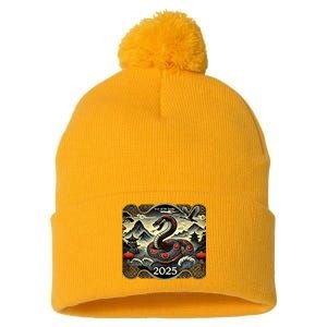 Cute Chinese New Year Of The Snake 2025 Pom Pom 12in Knit Beanie