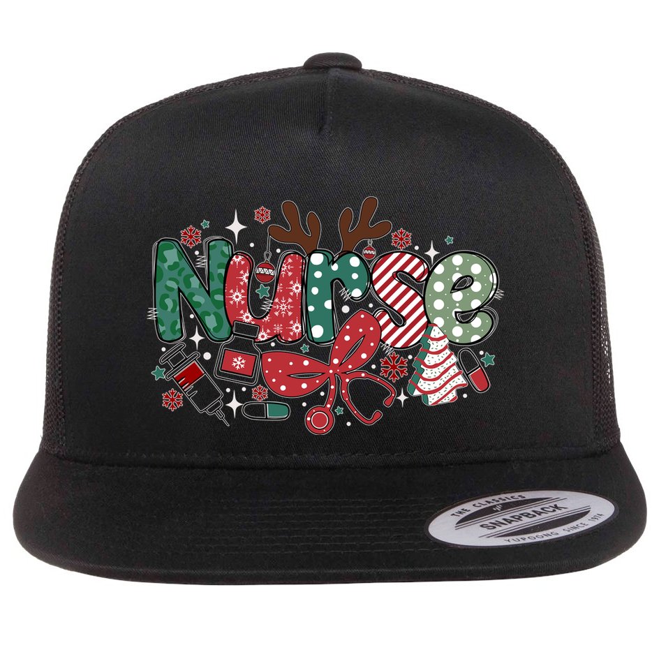 Cute Christmas Nurse Flat Bill Trucker Hat