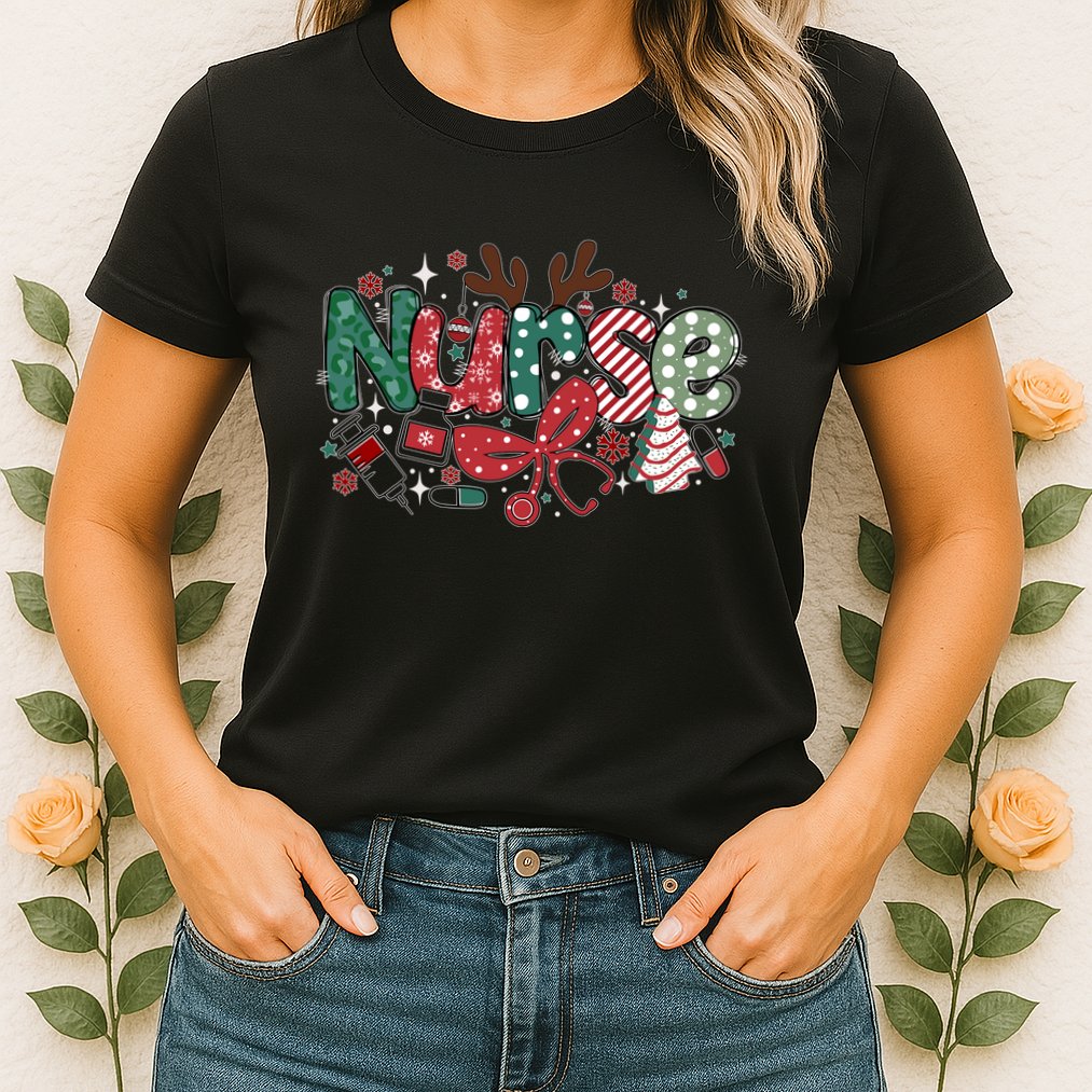 Cute Christmas Nurse Womens T-Shirt