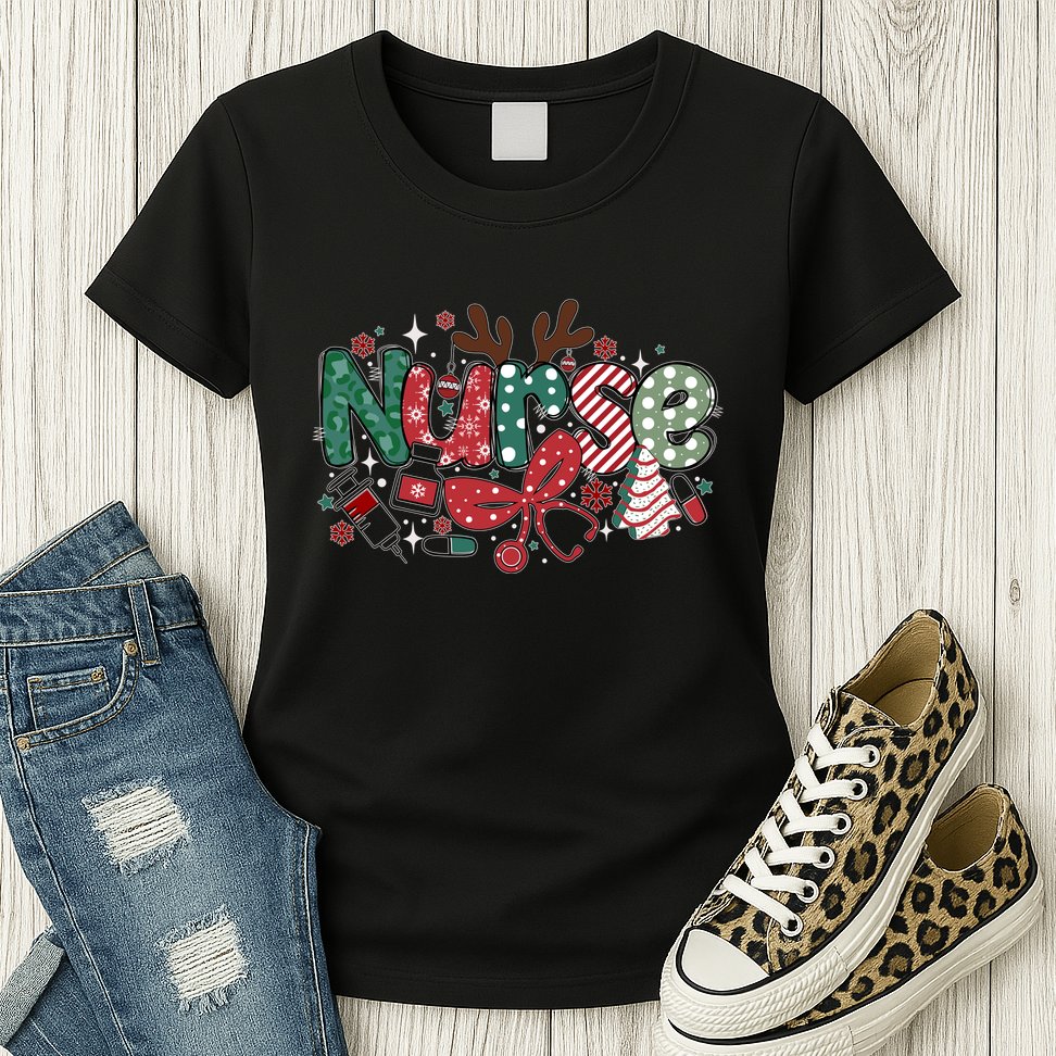 Cute Christmas Nurse Womens T-Shirt